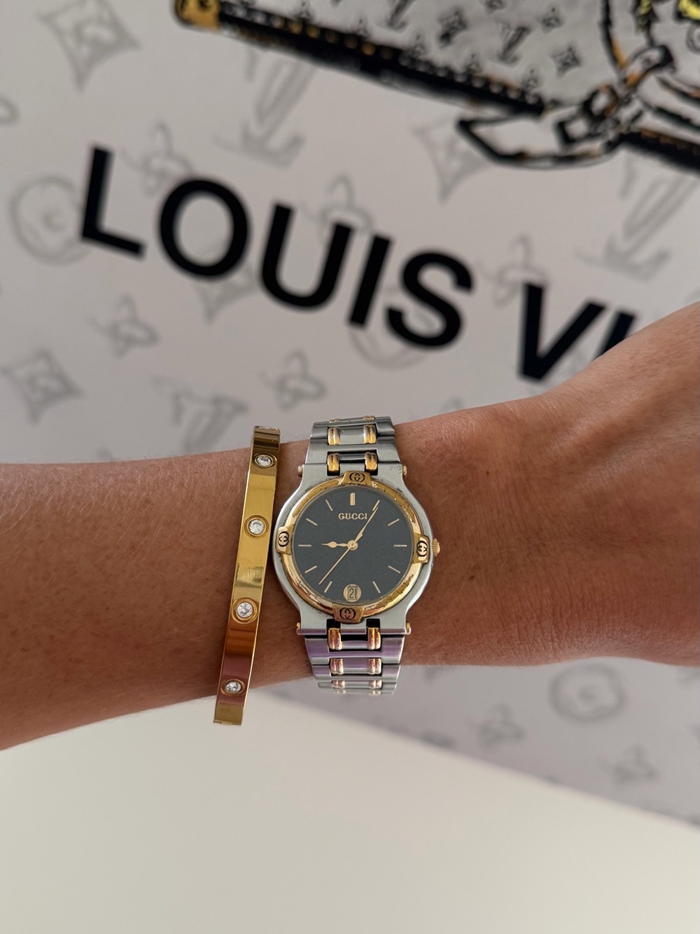 Gucci Two-Tone Women's Bracelet Watch with Black Dial
